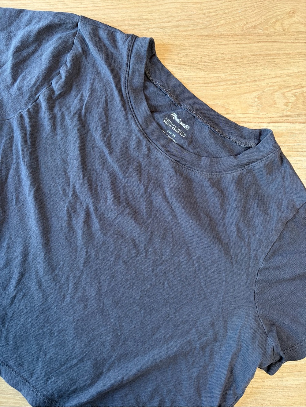 Madewell Softfade Cotton Boxy Crop Tee Charcoal Gray Medium NG580